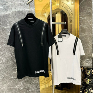 Áo Phông Nam Nữ In Chữ DSQ Chảy Hai Mặt Phối Khoá Zip Hai Vai . Áo Thun Cộc Tay Siêu Cấp Cho Các Boy Phố Đi Học Đi Chơi