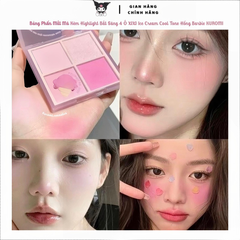 [HỎA TỐC] Bảng Phấn Má Hồng XIXI 4 Ô Nhũ Sáng Mắt Má Kèm Highlight Bắt Sáng XIXI Ice Cream Cool Tone kuromi cosmetic | BigBuy360 - bigbuy360.vn