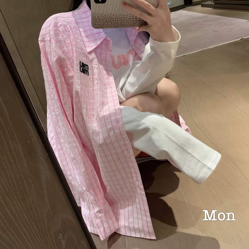Áo Sơmi Kẻ Miuiu Đính Đá QCCC