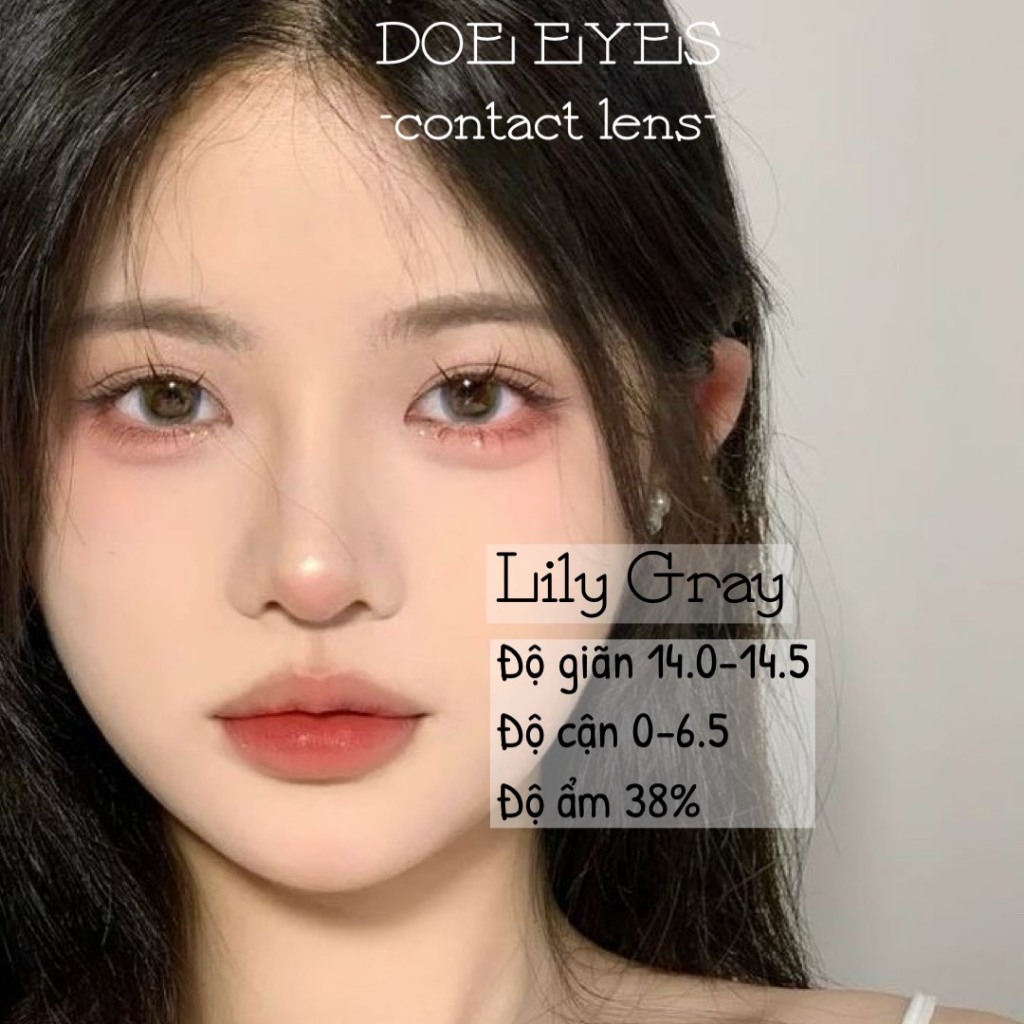 Kính Áp Tròng DOE EYES Lens LILY GRAY Độ Cận 1 - 6.5 Tặng Kèm Khay Dụng Cụ Đeo Lens