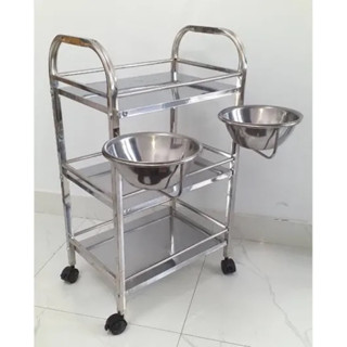 Xe đẩy inox kệ đẩy inox 3 tầng có bát nước chuyên dùng cho spa tmv