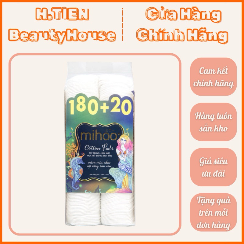[CÓ VAT] Bông Tẩy Trang Mihoo Bông Tròn Túi 200 Miếng