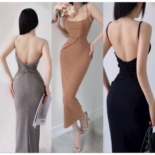 🛒 Đầm Hai Dây Cổ Vuông Xoắn Nơ Bụng Eo Xoắn Lưng - Dáng Dài Maxi Ôm Body Sexy - Tiểu Thư Bánh Bèo Cute Sang Chảnh Basic
