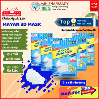 Khẩu Trang MAYAN người lớn 3D Mask PM 2.5 MEDI màu trắng (túi 5 cái) - Minpharmacy