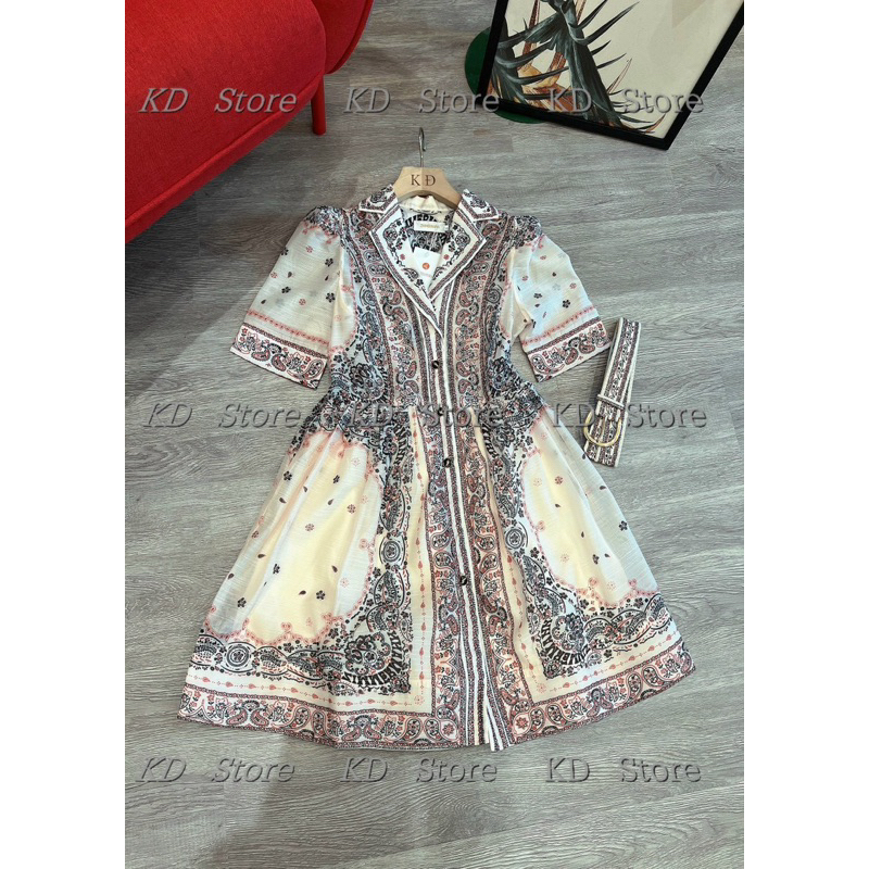 [QCCC ảnh chụp thật] Váy hoa Lưu Diệc Phi. Váy tơ Quảng Châu lót lụa kèm đai hàng cao cấp