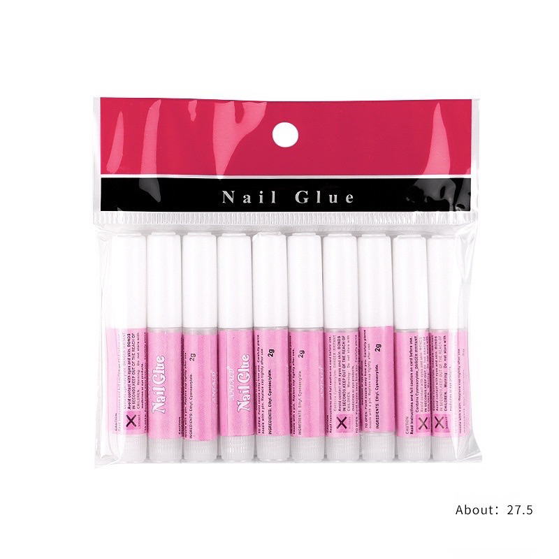 Set 10 tuýp keo dán móng giả Nail Glue chính hãng (loại tuýp nhỏ 2g tiện lợi)- set 10 miếng/240miếng
