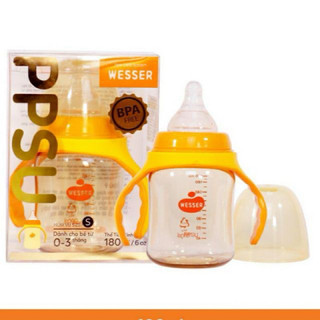 Bình sữa Wesser Ppsu cổ rộng nhựa cao cấp 180ml/260ml + tặng 1 bình tập ăn