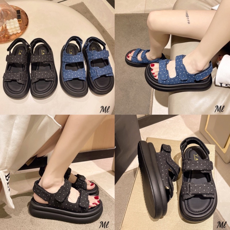 Sandal jean chấm bi quai dán hàng qccc fullbox