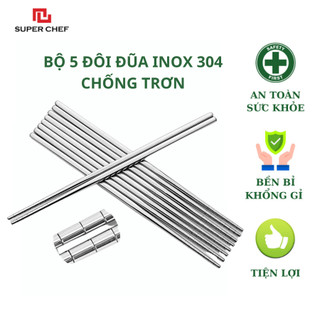 Bộ 5 đôi đũa inox 304 super chef chống trơn sc_tb6005