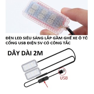 Đèn led siêu sáng soi gầm ghế xe ô tô điện áp 5V dây dài 2m có công tắc cắm cổng USB trên xe ô tô ánh sáng các màu