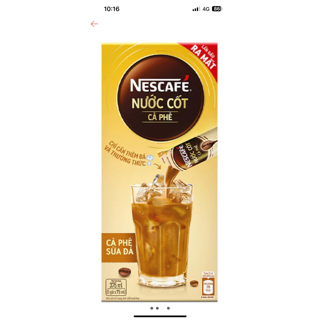 Hộp 375 ml (5 gói) Nescafe nước cốt cà phê sữa đá