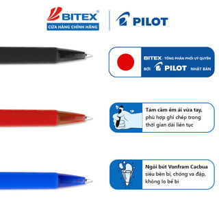 Combo 3/5 Bút Bi Bấm Pilot BP-1RT 0.7mm - Ngòi Siêu Bền - Xanh / Đen / Đỏ - Chính Hãng Bitex