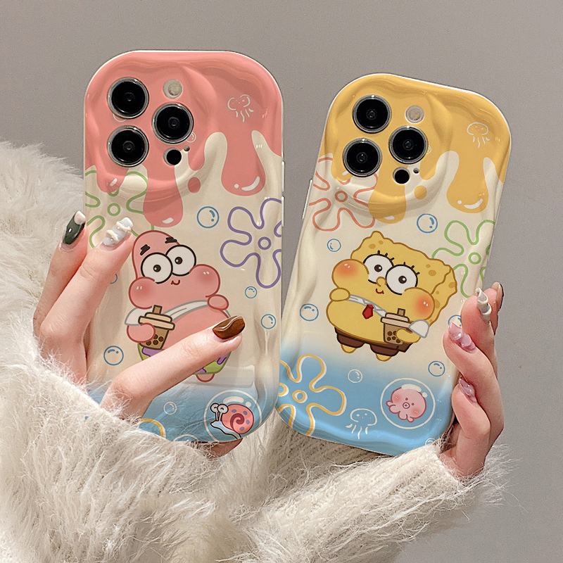 Ốp Điện Thoại viền nổi cạnh sóng bọt biển vàng và Pa trich cute iphone 14 pro 14 promax 11 12 13/6/7/8plus/X sk6050