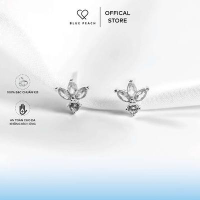 Khuyên Tai Bạc 925 Blue Peach KT 3 Lá Chấm Đá V2 KT585