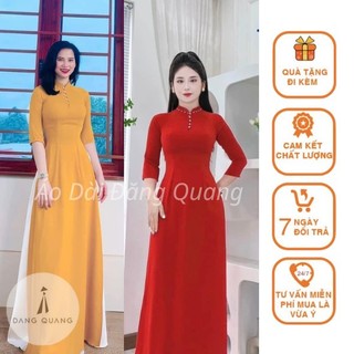 Áo dài truyền thống lụa mỹ cổ cao tay lỡ đính ngọc quần cùng màu áo