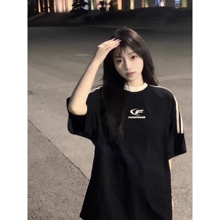 Áo phông vải Cotton cho nam nữ hàng Unisex thiết kế phối hoạ tiết viền sọc trắng form dài rộng phong cách Hottrend SP95
