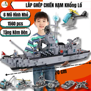 Đồ chơi lắp ráp tàu chiến hạm khổng lồ (1560CT), lắp ráp mô hình chiến hạm 6 in 1, lắp ghép tàu chiến,máy bay,xe tăng