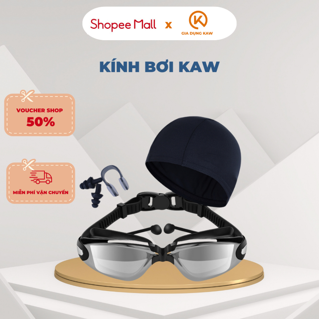 Kính bơi tráng gương KAW chống nước vào mắt, an toàn - Tặng kèm bịt tai FULL BOX