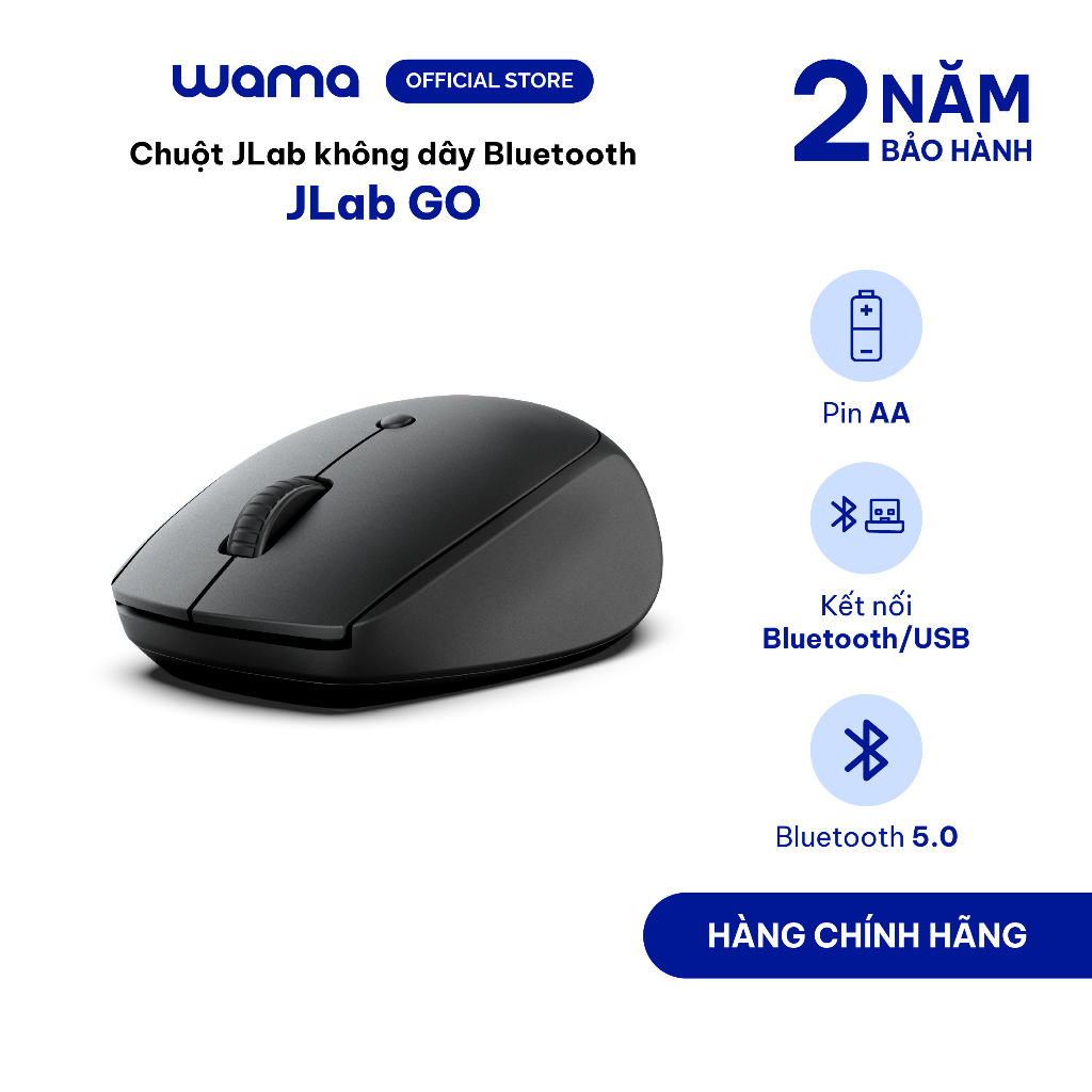 Chuột không dây  JLab Go màu đen Bluetooth 5.0 nút bấm yên tĩnh, kết nối 3 thiết bị, pin AA, DPI 160