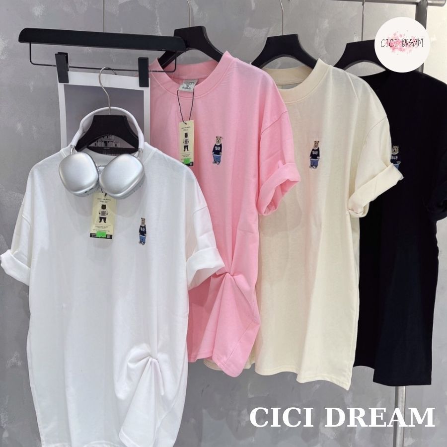 Áo Phông Cotton Thêu Gấu 4 Màu Pastel [ Hàng có sẵn - Ảnh Thật Shop ]