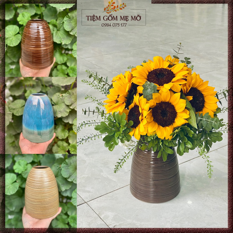 Bình hoa dáng chuông/lọ chuông gốm mini cắm hoa decor phong cách vintage gốm sứ Bát Tràng