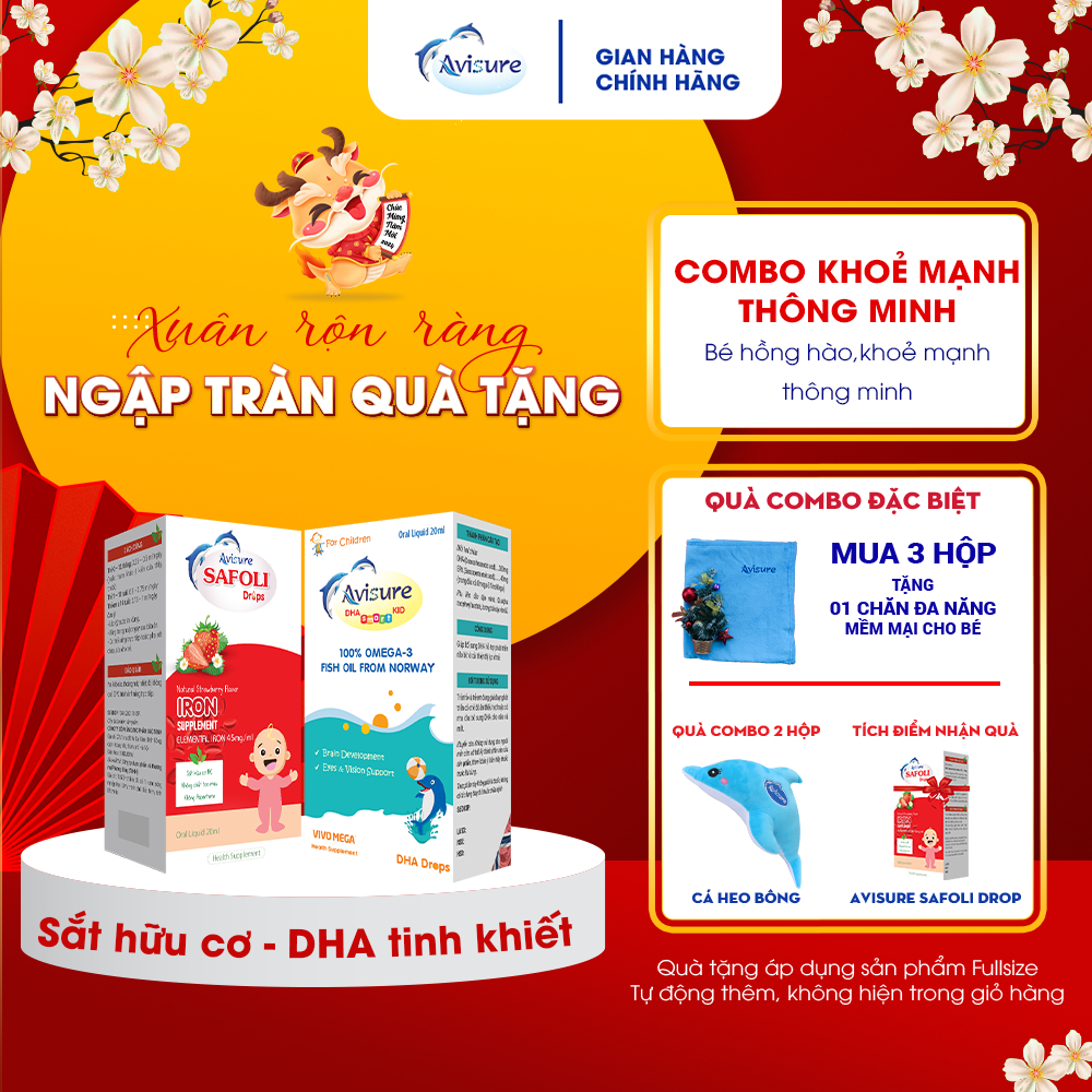 Combo Sắt hữu cơ và DHA tinh khiết cho bé Avisure giúp bé hồng hào, khoẻ mạnh, thông minh