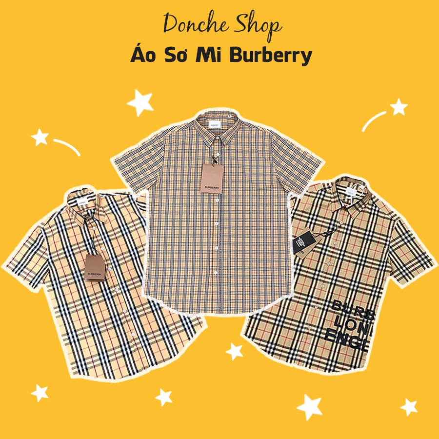Áo Sơ Mi Burberry Ngắn Tay Kẻ Caro Đường May Chắc Chắn - Áo Sơ Mi Nam Nữ BBR Tay Ngắn Tag Mác SM