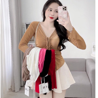 Áo kiểu thun gân len tăm dây rút ngực 💖💖910 áo kiểu, áo thun nữ, áo cổ tim dây rút