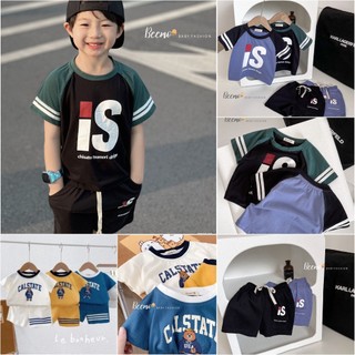 Bộ quần áo cộc tay trẻ em cotton kẻ in hình BEEMO