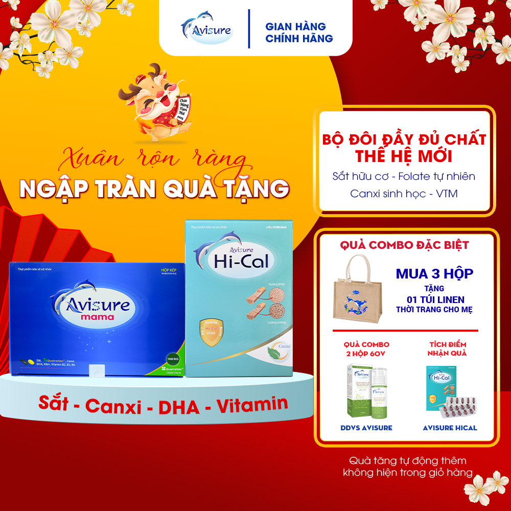 Combo Sắt canxi DHA vitamin Avisure mama + Hical và cho bà bầu hộp 60 viên