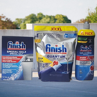 Viên Rửa Bát Finish Quantum 60V hàng Đức + Nước làm bóng finish 800ml + Muối rửa bát finish 1.2kg