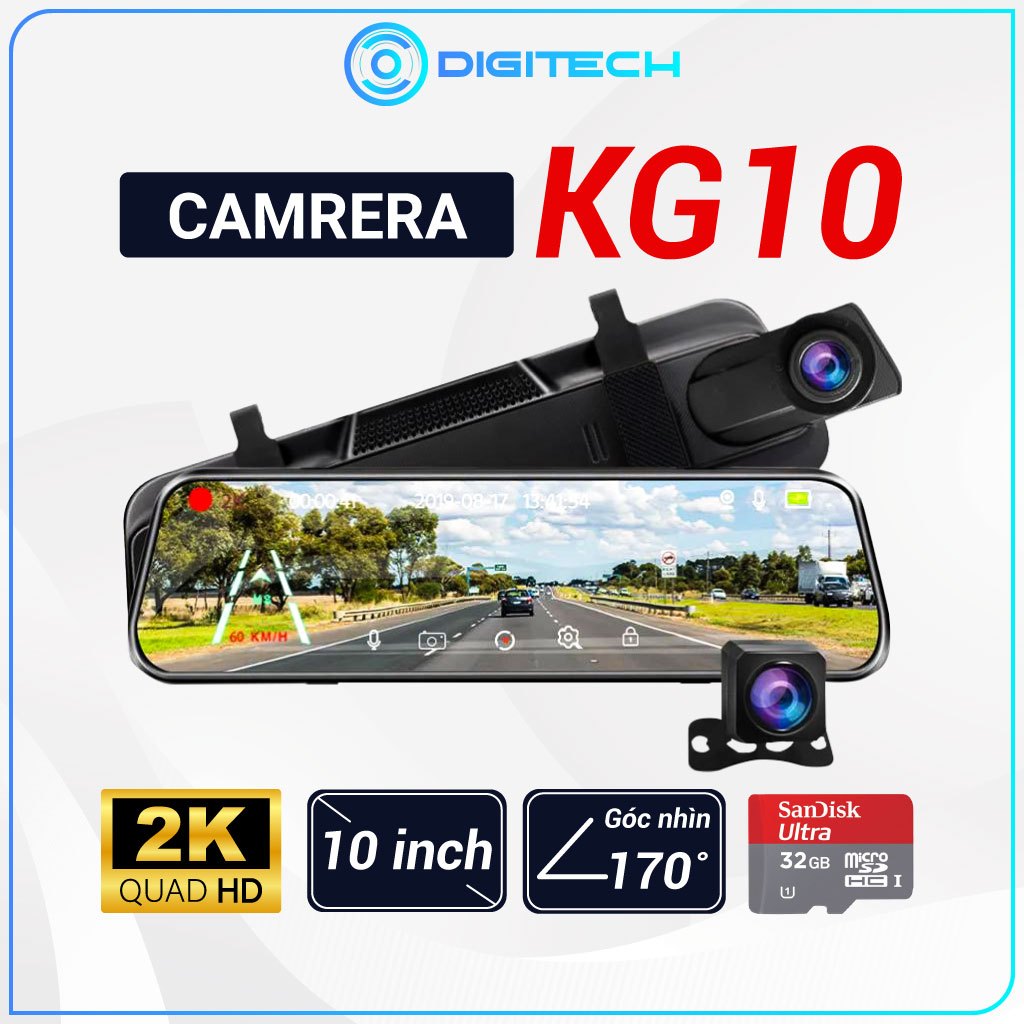 Camera hành trình ô tô KG10 màn hình cảm ứng 10 inch quay 2k cực nét xem video qua wifi có GPS tích hợp camera lùi