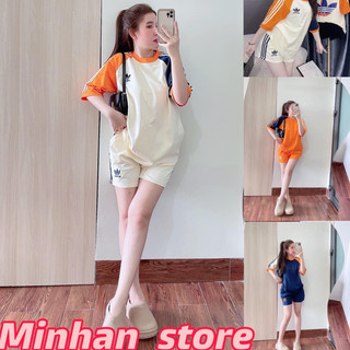 Sét đồ bộ nữ quần đùi áo thun cổ tròn nhiều màu logo ads ba lá chất borip cotton co dãn 4 chiều mặc mát