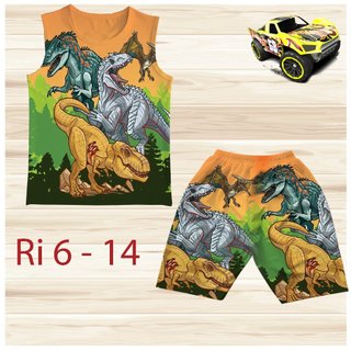 Đồ bộ bé trai, bộ ba lỗ cho bé trai hình Khủng long size 18-36KG chất thun lạnh Thái mát
