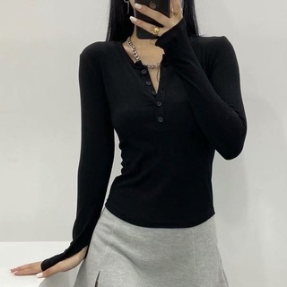 Áo Thun Nữ Tay Dài Phối Núc Form Basic