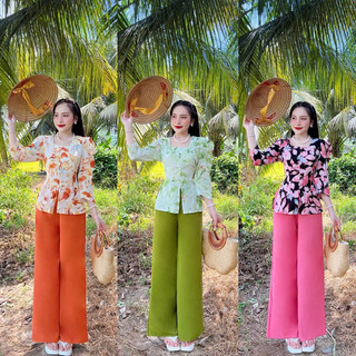 Bộ bà ba cổ vuông tay phồng + quần lụa màu 40-60kg