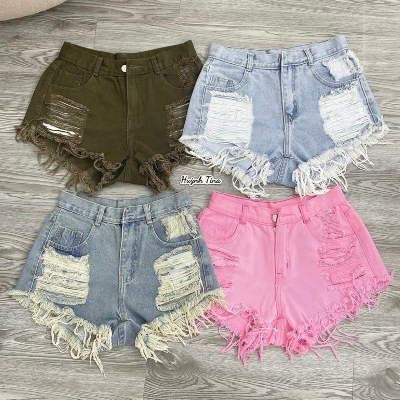 Quần Short Jeans THE DENIM Túi Dài Lưng Cao Chất Vãi Cao Cấp