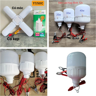 Bóng đèn led buld 12v-20w, 4 cánh 12v-60w kẹp bình siêu sáng