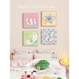 Tranh Vuông Treo Tường Dán Treo Tường Đồ Ăn Dễ Thương Hoạt Hình Màu Pastel Decor Ngọt Ngào Quán Trà Sữa Phòng Ngủ MELYHO