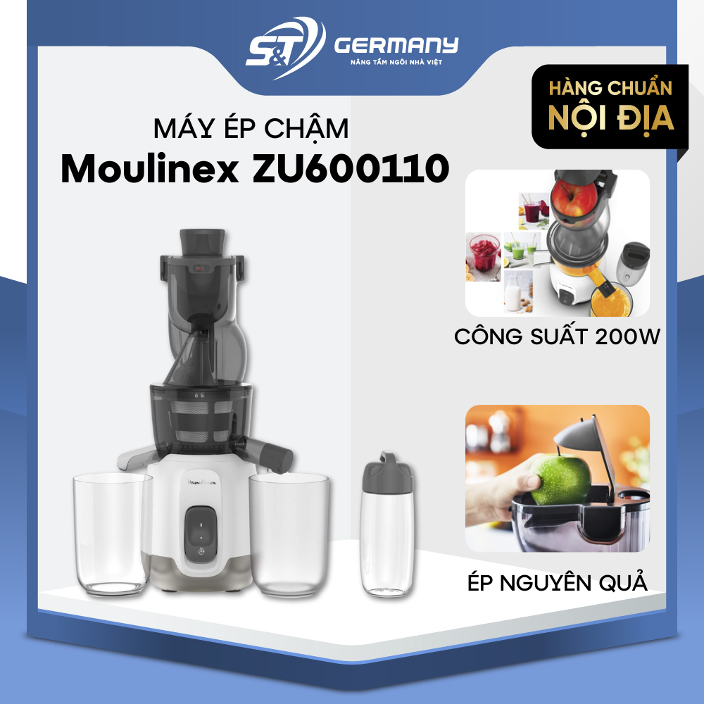 Máy ép chậm Moulinex ZU600110 nội địa Đức, Máy ép trái cây kiệt bã nguyên chất công suất 200W GermanySnT ELC 380026
