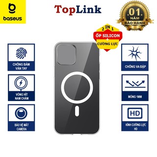 Ốp iP 12 13 14 15 Cao Cấp Từ Tính Baseus Siêu Mỏng Trong Suốt Chống Bám Vân Tay Bảo Vệ Điện Thoại Kèm Kính Cường Lực HD