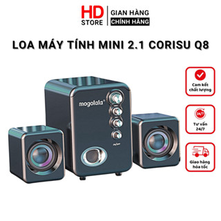 Loa máy tính mini CORISU Q8 âm thanh sống động, tích hợp đèn LED 7 màu, Jack cắm 3.5mm cho máy tính bàn, laptop