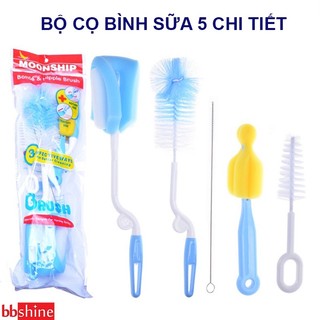 Bộ 5 dụng cụ cọ bình sữa cho bé cọ rửa cốc chén, bình sữa, ống hút, núm ti