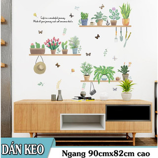 Decal trang trí tường - Nhiều Chậu Cây treo khung-BA7249