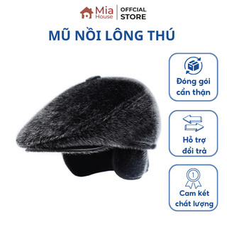 Mũ nồi lông thú dành cho nam lót bông dày che tai ấm áp, phù hợp cho mùa đông