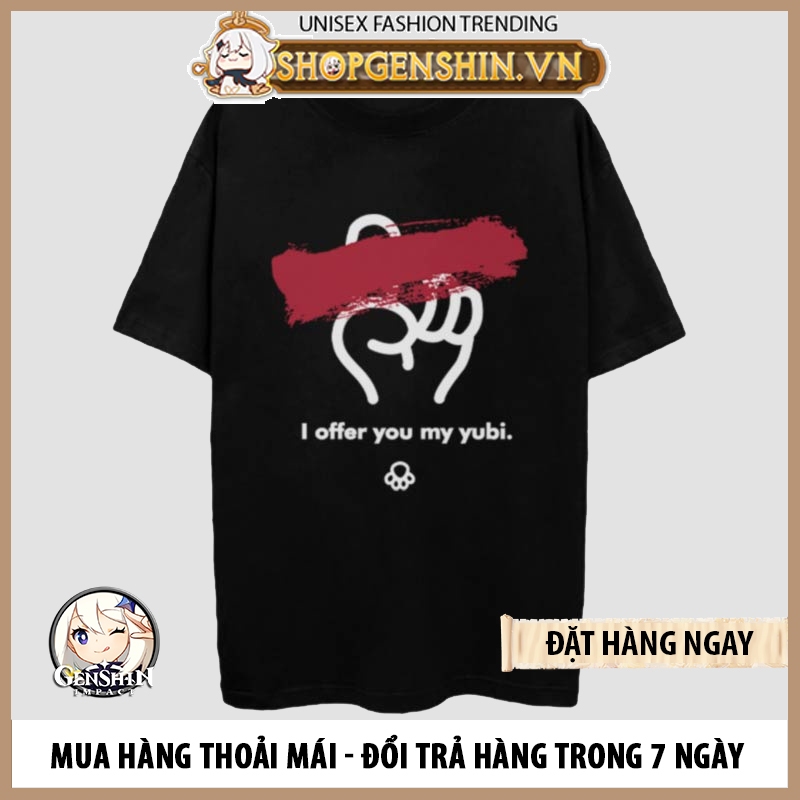 Áo thun Hololive Korone Inugami "I offer you my yubi." (Black/White) ngắn tay