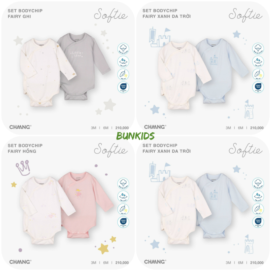 Set 2 Body chip Chaang sơ sinh vải cotton mỏng mặc quanh năm