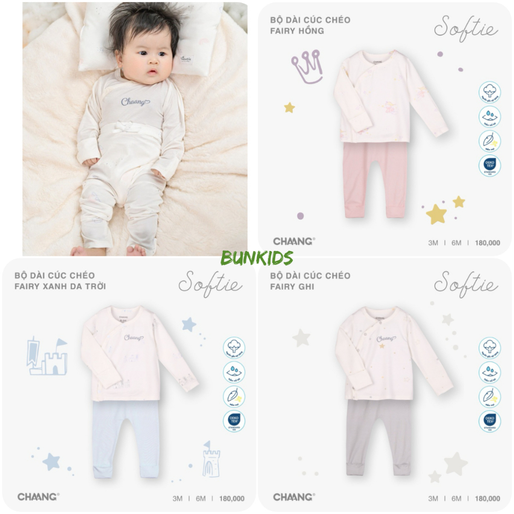 Bộ cài chéo CHAANG sơ sinh vải cotton dreamy BST mới mỏng mát