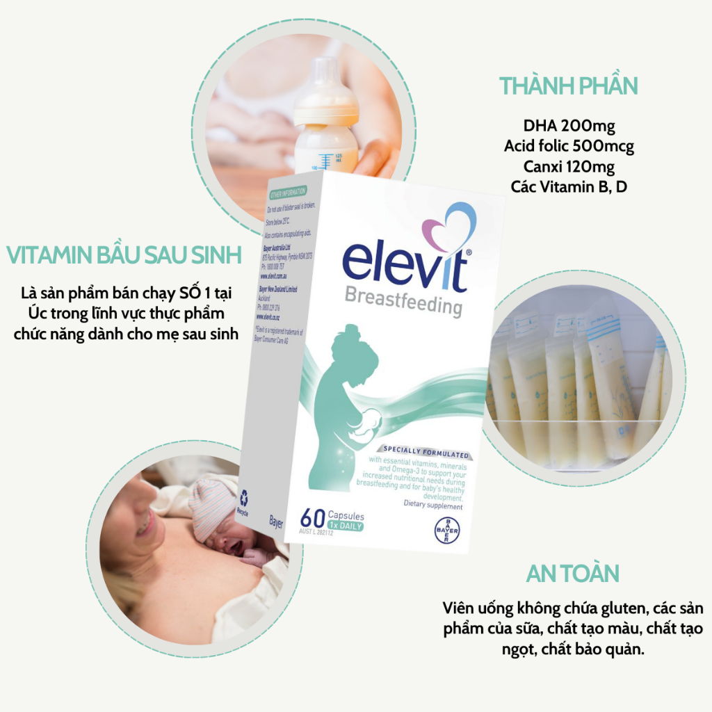 Combo Ostelin, Elevit sau sinh chăm sóc sức khỏe mẹ sau sinh, hỗ trợ lợi sữa và bổ sung vitammin, canxi cho cả mẹ và bé
