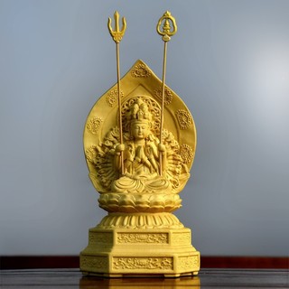 Tượng Phật Thiên Thủ Thiên Nhãn ngồi đài sen bằng gỗ Hoàng Dương khắc Bát Nhã Tâm Kinh - C155
